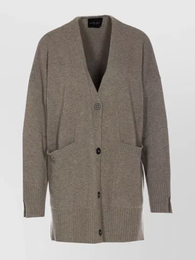 Roberto Collina Knitwear Cardigan With Front Pockets And V-neckline In Gray