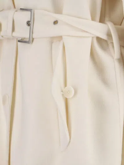 Ermanno Scervino Single-breasted Midi Tailored Coat With Belt And Collar In Real Sheepskin Fur In White