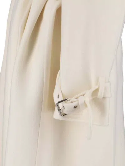 Ermanno Scervino Single-breasted Midi Tailored Coat With Belt And Collar In Real Sheepskin Fur In White