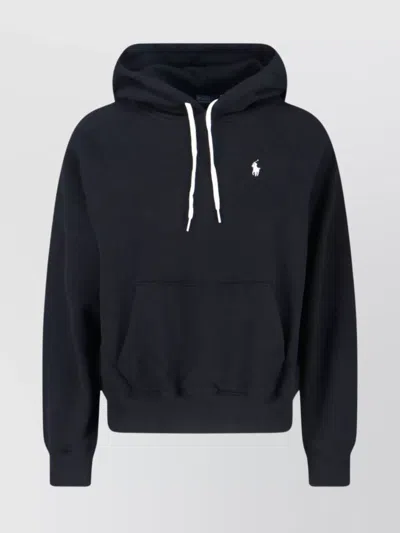 Polo Ralph Lauren Black Hoodie With Drawstring Hood And Pony Embroidery On The Front In Cotton Blend Woman In Animal Print