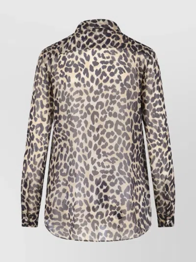 Aspesi Animal Print Collared Neck Long Sleeves Top In Animal Print