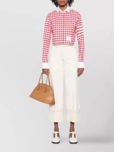 Thom Browne 4-bar Gingham Check Flannel Crop Button-up Shirt In Red