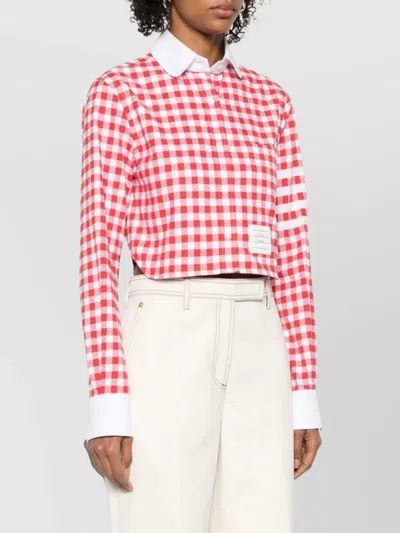 Thom Browne 4-bar Gingham Check Flannel Crop Button-up Shirt In Red
