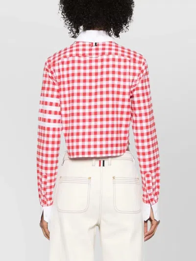 Thom Browne 4-bar Gingham Check Flannel Crop Button-up Shirt In Red