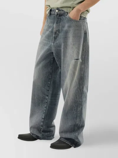 1989 Studio Distressed Wide-leg Denim Trousers With Belt Loops In Gray