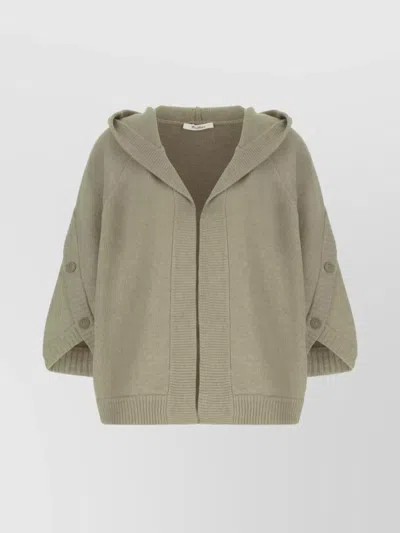 Max Mara Wool Blend Cardigan With Buttoned Hood In Green