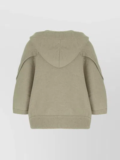 Max Mara Wool Blend Cardigan With Buttoned Hood In Green