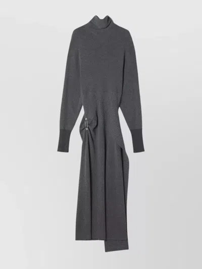 Lanvin Embellished Draped Wool-blend Turtleneck Midi Dress In Gray