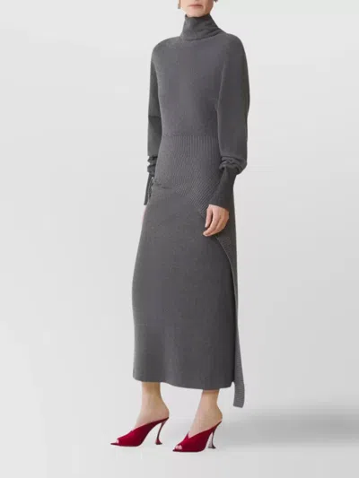 Lanvin Embellished Draped Wool-blend Turtleneck Midi Dress In Gray