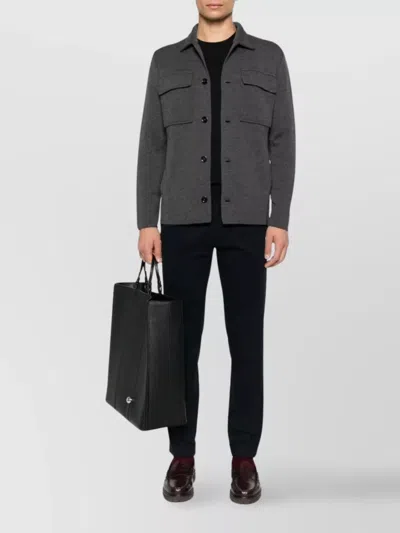Lardini Knitted Jacket With Chest Pockets And Collar In Gray