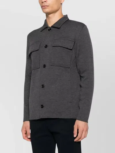 Lardini Knitted Jacket With Chest Pockets And Collar In Gray