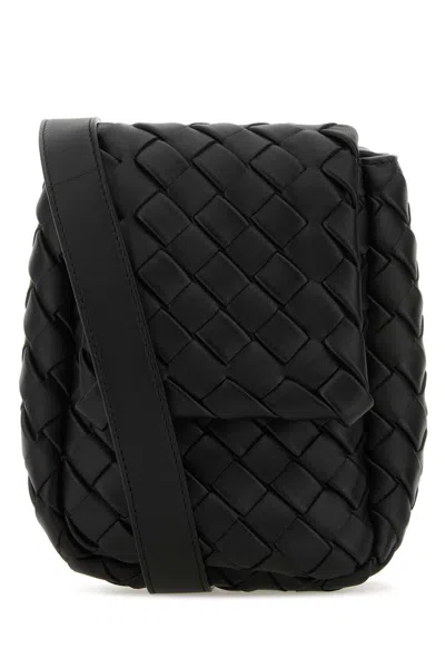Bottega Veneta Men Black Leather Crossbody Bag In Black