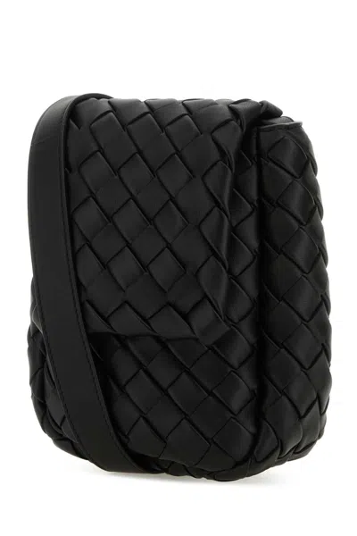 Bottega Veneta Men Black Leather Crossbody Bag In Black