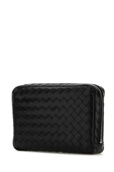 Bottega Veneta Men Black Leather Large Intrecciato Beauty Case In Black