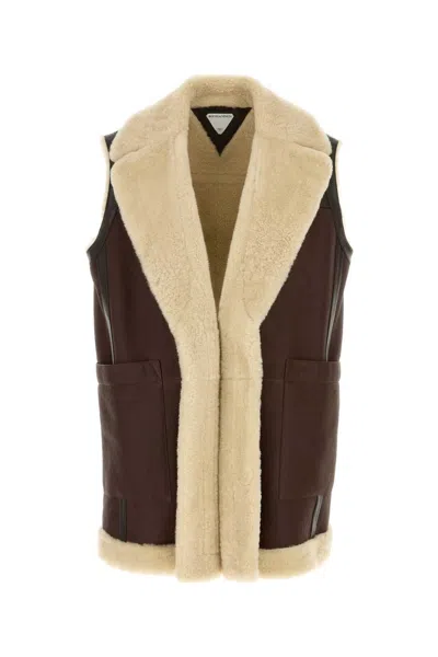 Bottega Veneta Calfskin Long Vest With Sleeveless Design In Brown