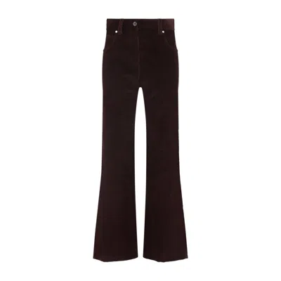 Brunello Cucinelli High-waisted Dark Red Corduroy Pants With Textured Rib Pattern In Brown