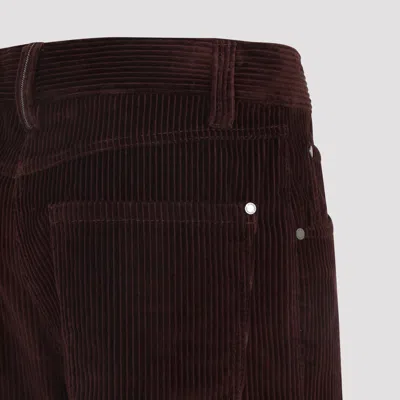 Brunello Cucinelli High-waisted Dark Red Corduroy Pants With Textured Rib Pattern In Brown