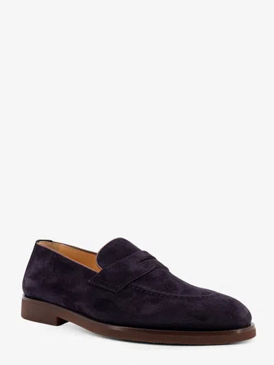 Brunello Cucinelli Suede Logo-embossed Loafers In Blue