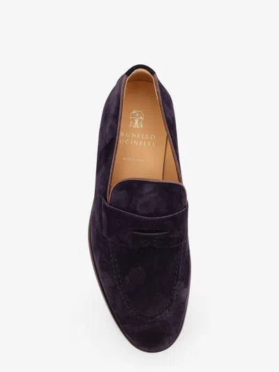 Brunello Cucinelli Suede Logo-embossed Loafers In Blue