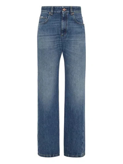 Brunello Cucinelli Authentic Denim Column Jeans With Monili In Blue