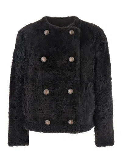 Brunello Cucinelli Reversible Double-breasted Fur Jacket With Button Detailing In Multi