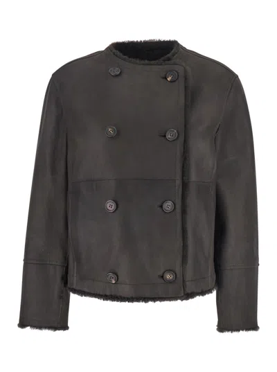 Brunello Cucinelli Reversible Double-breasted Fur Jacket With Button Detailing In Multi
