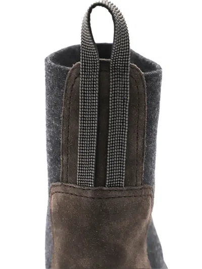 Brunello Cucinelli Women Suede Boot With Knitted Insert And Precious Loop Detail In Brown