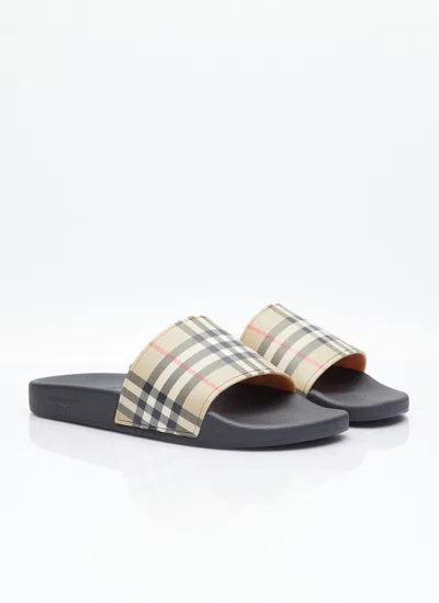Burberry Men Vintage Check Print Slides In Black