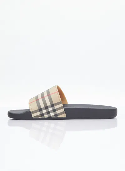 Burberry Men Vintage Check Print Slides In Black