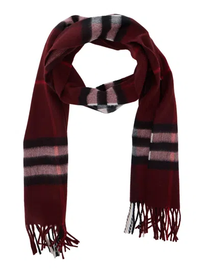 Burberry Cashmere Scarf With Embroidered Checked Pattern In Red