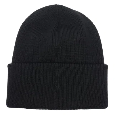 Canada Goose Ribbed Black Merino Wool Toque With Contrast Emblem In Black