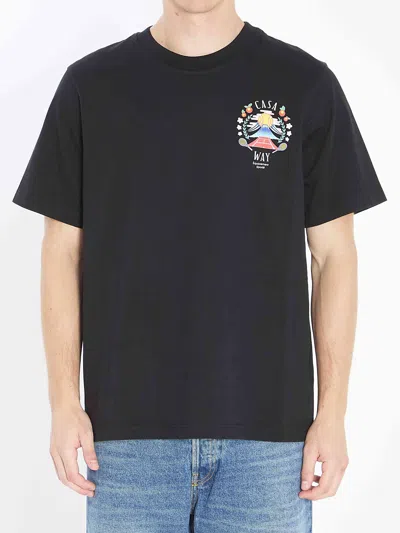 Casablanca Graphic Emblem T-shirt In Soft Organic Cotton In Black