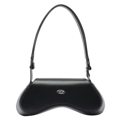 Diesel Curved Black Play Clutch With Glossy Finish And Magnetic Closure In Black