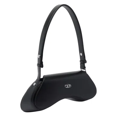 Diesel Curved Black Play Clutch With Glossy Finish And Magnetic Closure In Black
