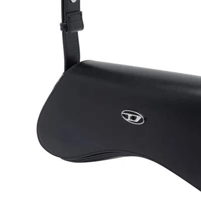 Diesel Curved Black Play Clutch With Glossy Finish And Magnetic Closure In Black