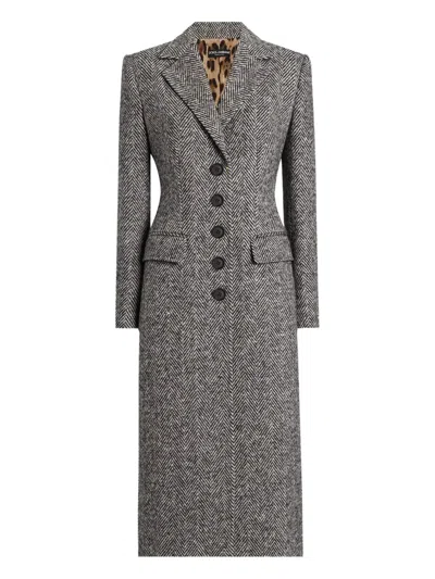 Dolce & Gabbana Single-breasted Wool Chevron Coat In Gray