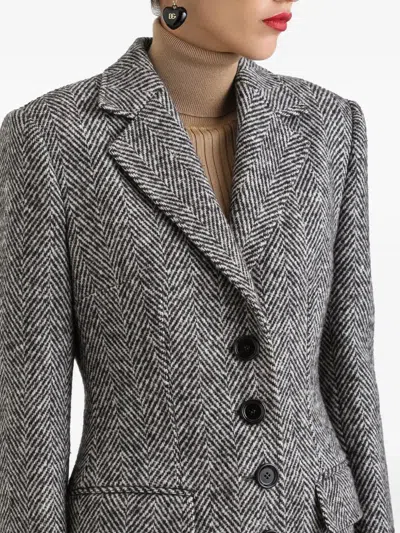Dolce & Gabbana Single-breasted Wool Chevron Coat In Gray