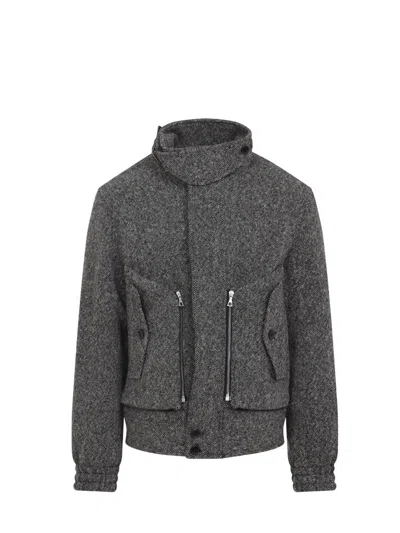 Dries Van Noten Patterned Wool Zip Jacket Front Pockets In Gray