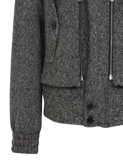 Dries Van Noten Patterned Wool Zip Jacket Front Pockets In Gray