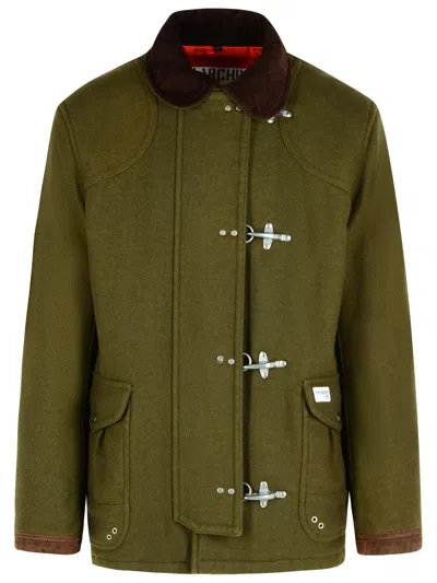 Fay Jacket Wool Blend Contrast Collar In Green