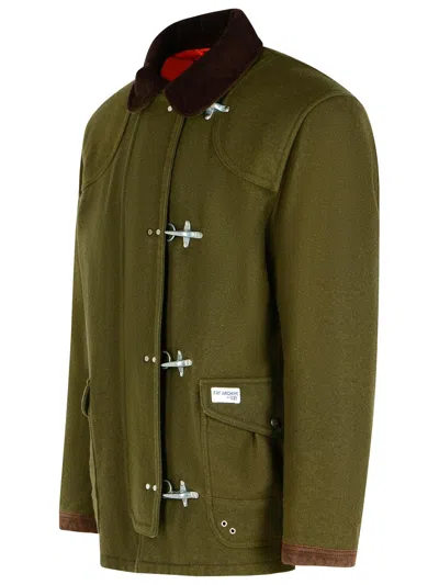 Fay Jacket Wool Blend Contrast Collar In Green