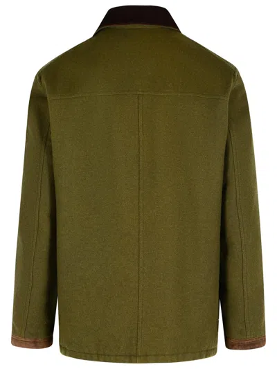 Fay Jacket Wool Blend Contrast Collar In Green