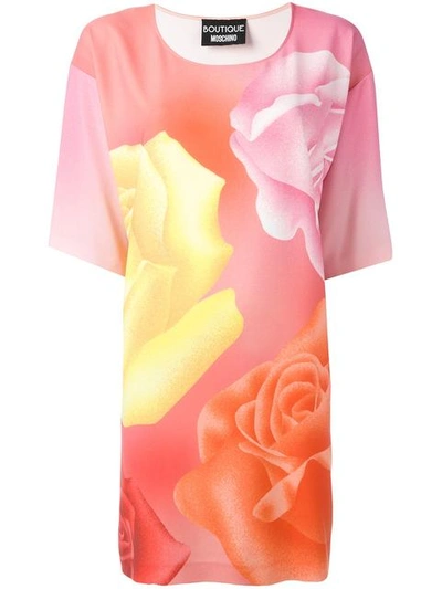Boutique Moschino Roses Print T-shirt Dress - Pink In Pink & Purple