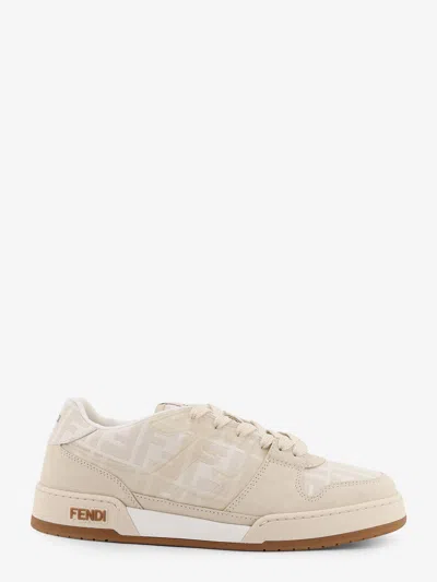 Fendi Match Ff Jacquard And Leather Sneakers In Neutral