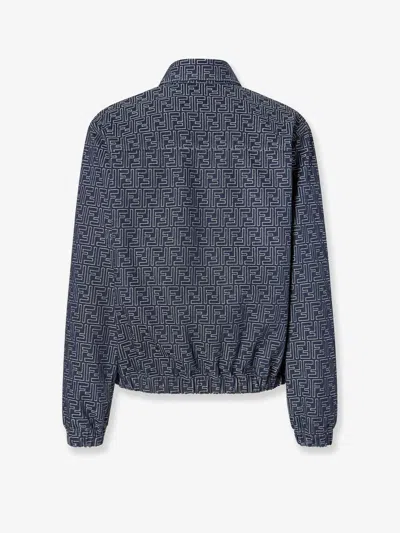 Fendi Embroidered Denim Bomber Jacket In Blue