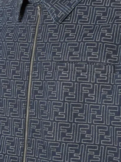 Fendi Embroidered Denim Bomber Jacket In Blue