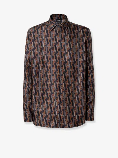 Fendi Nity Print Silk Long-sleeved Shirt In Multi
