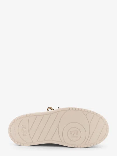 Fendi Match Low Top Platform In White Leather With Charm Women In Neutral