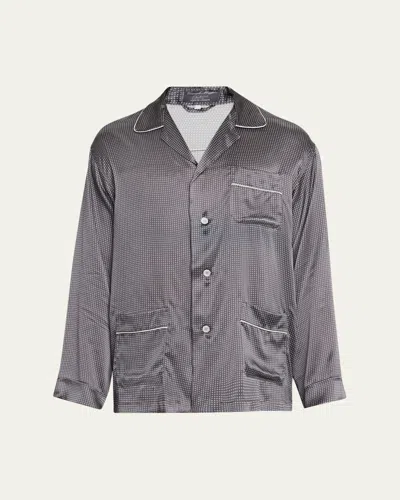 Emanuele Maffeis Men's Silk Micro-geometric Long Pajama Set With Piping