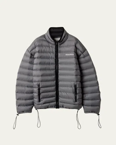 Miu Miu Lightweight Puffer Jacket Drawstring Features In Gray